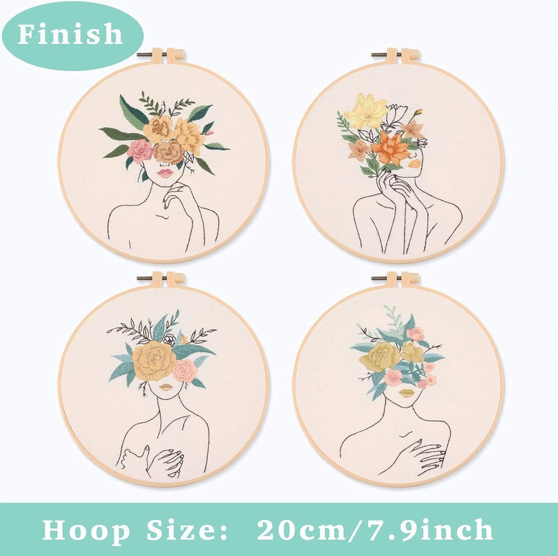 REEWISLY 4 pcs of Embroidery Starter kit with Patterns and Instructions, DIY Adult Beginner Cross Stitch Kits, Including 2 Plastic Embroidery Rings, 1 Pair of Scissors, Colored Threads and Needles - Image 3